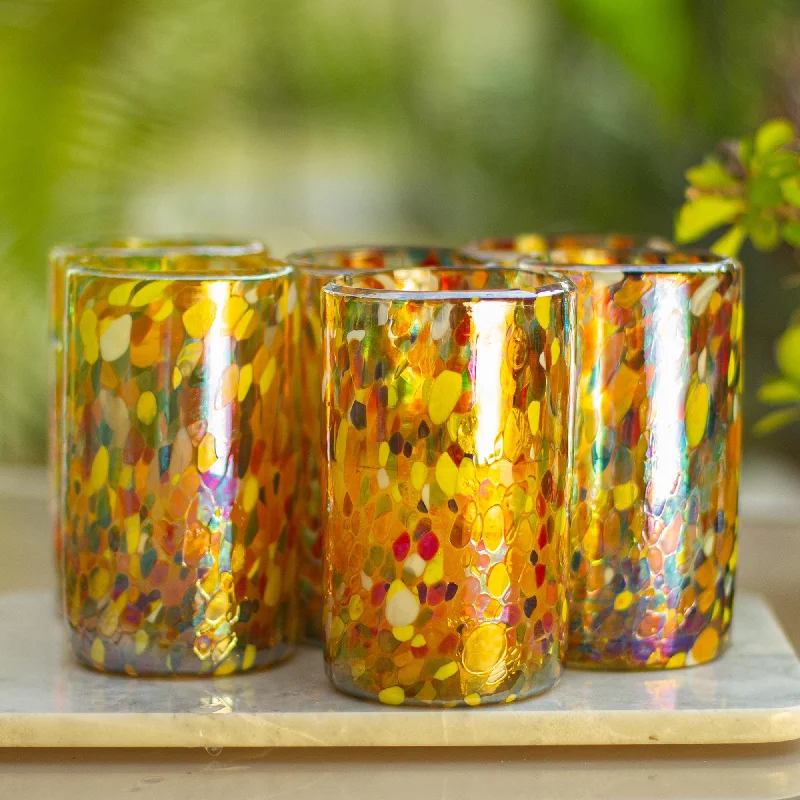 Multicolor Hand Blown Glasses Tumblers Set of 6 Mexico - Carnival