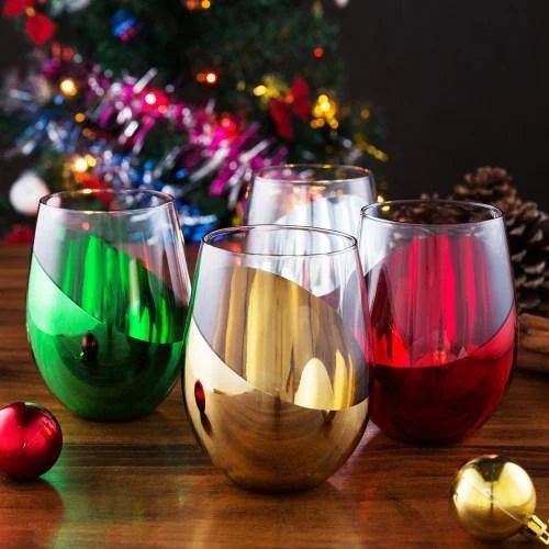 Multicolored Stemless Wine Glasses, Set of 4