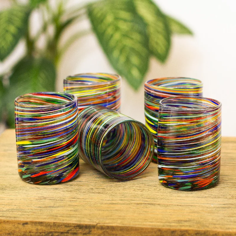 Multicolored Swirl Rocks Glasses from Mexico (Set of 6) - Spiral Crayons