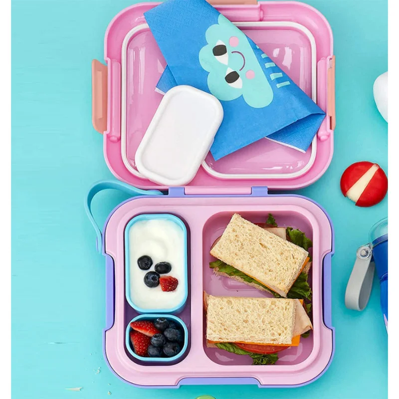 Zoku Neat Bento Jr. Kids Lunch Box with Attached Tray and 2 Containers | 9 x 2 x 8 inches