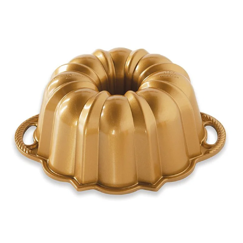 Nordic Ware Cast Aluminum Anniversary Bundt Pan, 6 Cup, Gold