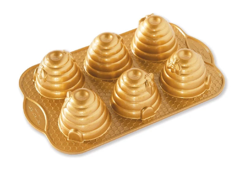 Nordic Ware Cast Aluminum Beehive Cakelets Pan, Gold