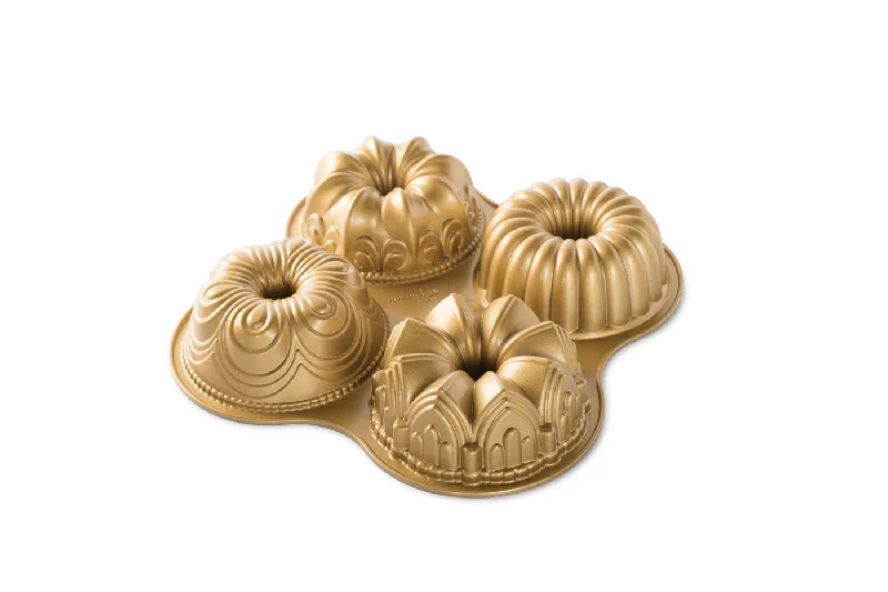 Nordic Ware Cast Aluminum Bundt Quartet Pan, Gold