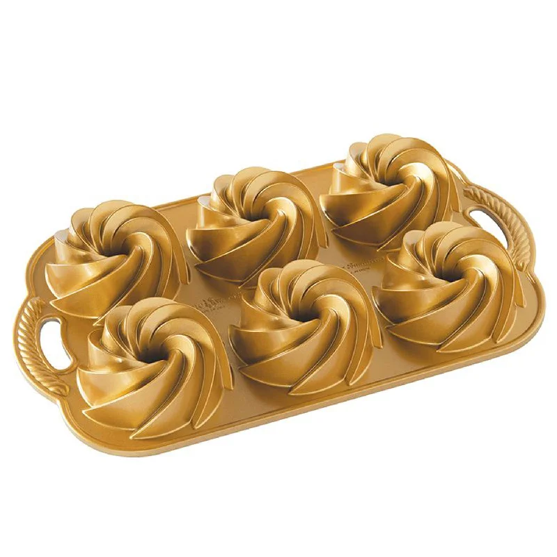 Nordic Ware Cast Aluminum Heritage Bundtlette Cakes, Gold