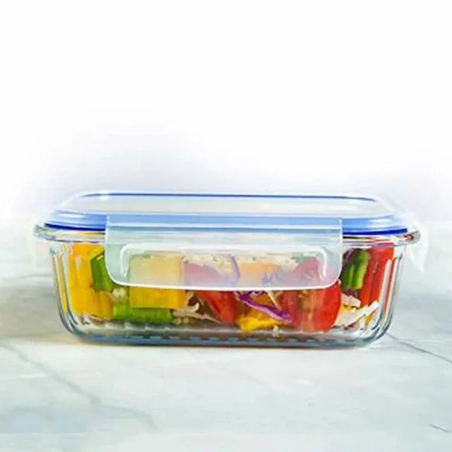 Oblong Ribbed Glass Container With Break Free Air Tight Lock Lid