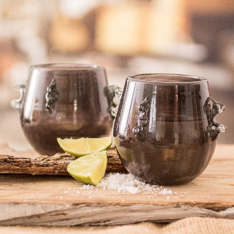 Pair of Handblown Rocks Glasses in Black - Shadow Shot