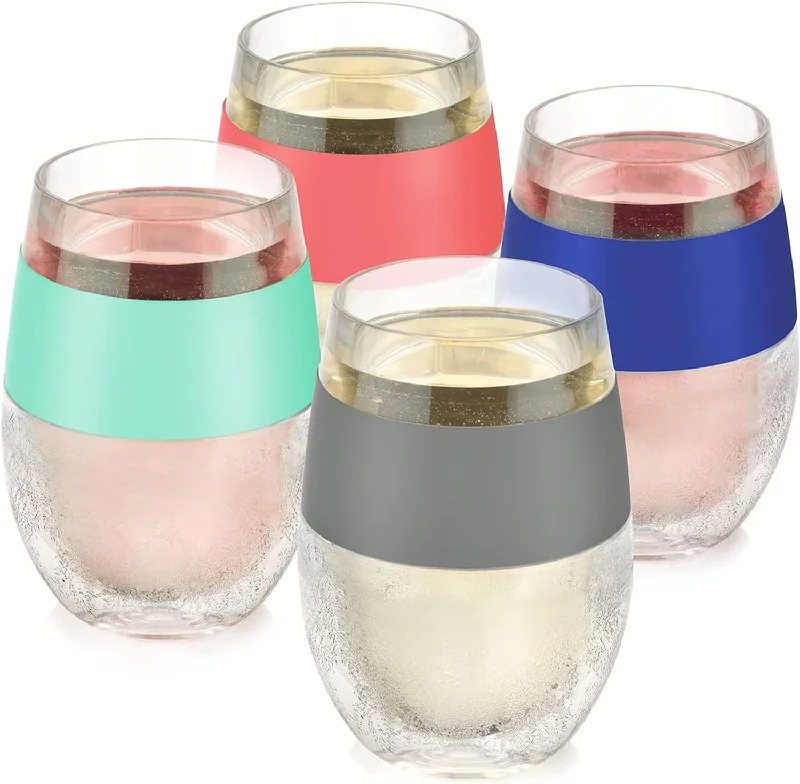 Plastic Double Wall Insulated Freezable Drink Set of 4 Chilling Tumbler 8.5 oz, Assorted Colors