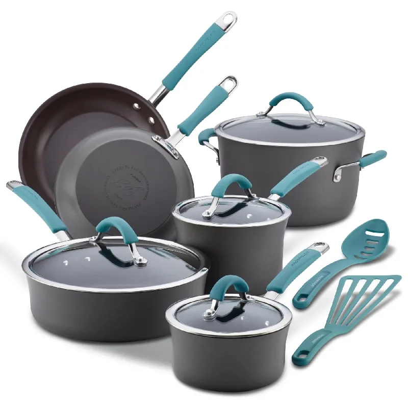 Rachael Ray Cucina Hard Anodized Nonstick Cookware Set, 12 Piece, Blue Handles