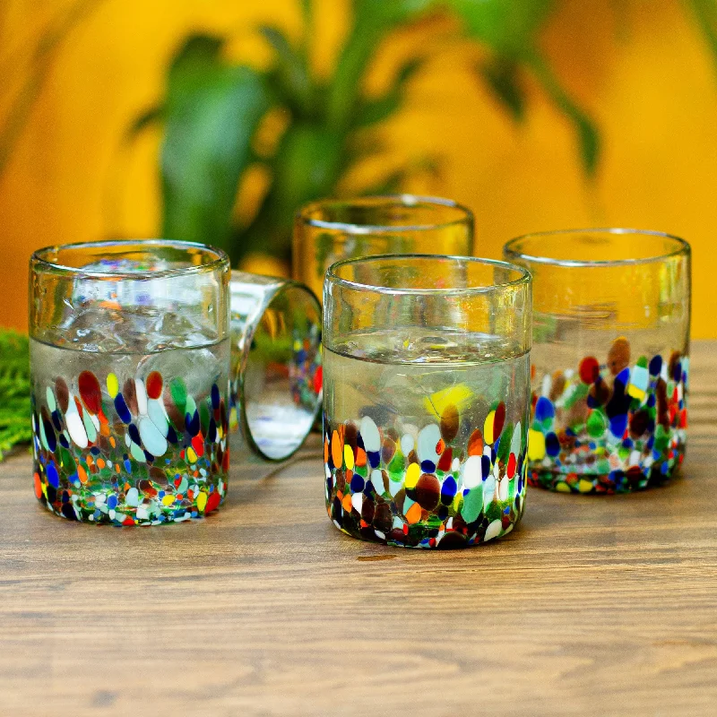 Recycled Multicolored Juice Glasses from Mexico (Set of 6) - Tonala Flowers