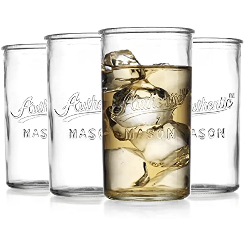 Set of 4 Authentic Mason Vintage Glassware – Clear Glass Tumblers for Cocktails