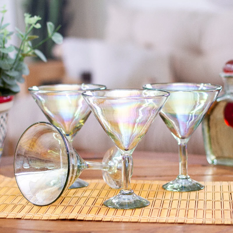 Set of 4 Clear Handblown Martini Glasses from Mexico - Ethereal Glamour