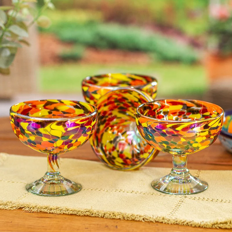 Set of 4 Multicolor Handblown Cocktail Glasses from Mexico - Intense Celebration