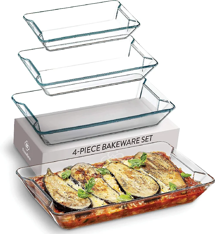 Set of 4 Rectangular Casserole Glass Bakeware Dish Set