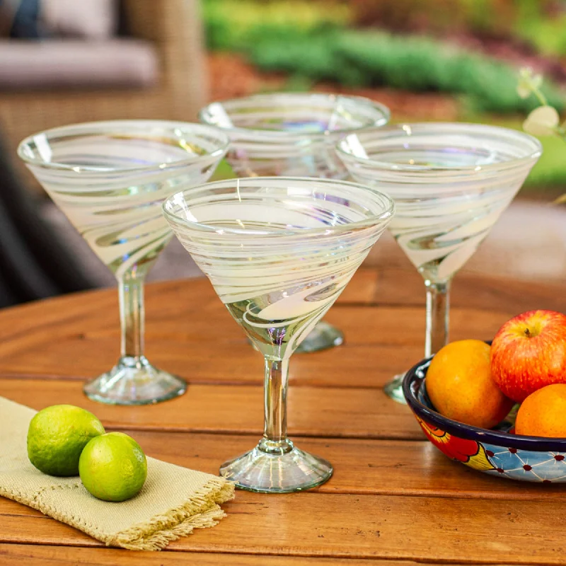 Set of 4 White Handblown Martini Glasses from Mexico - White Soirée