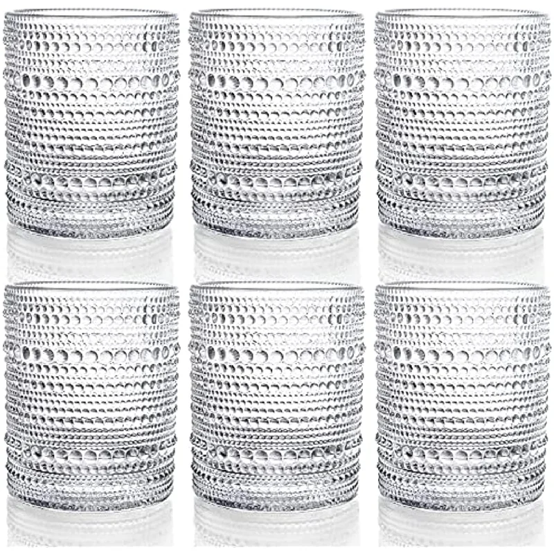 Set of 6 Romantic Water Glasses, 12 oz Hobnail Glasses Tumbler