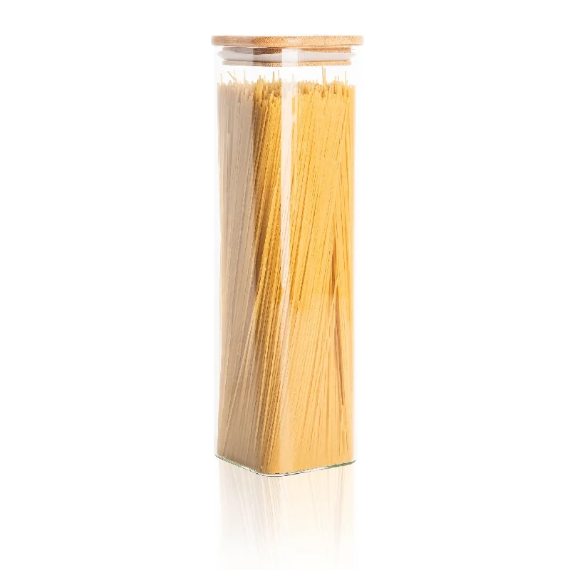 Square Glass and Bamboo Tall Jar - 1.5L