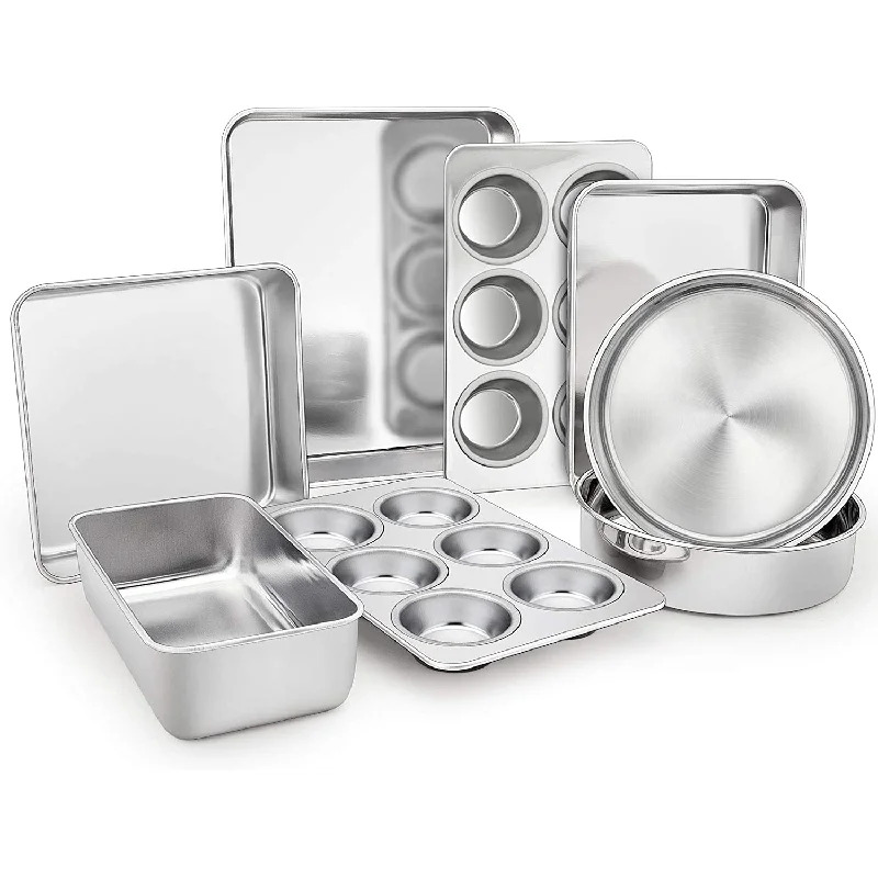 Stainless Steel Bakeware Non-Toxic , Durable, Smooth & Dishwasher Safe Set of 8