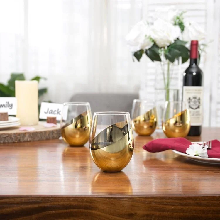 Modern Stemless Brass Wine Glasses, Set of 4