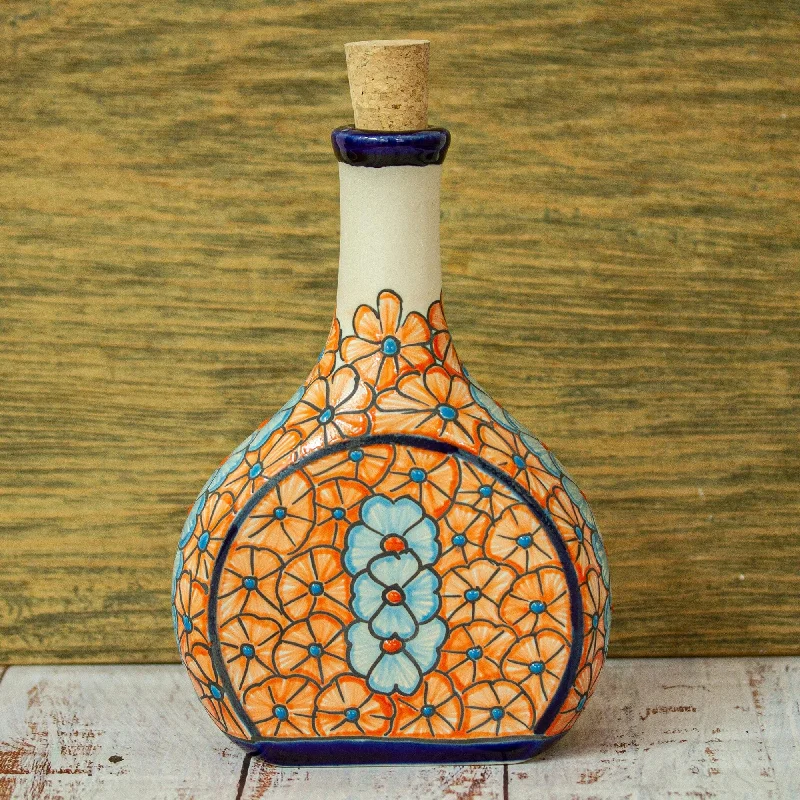 Talavera Style Tequila Decanter in Floral Design from Mexico - Floral Spirits