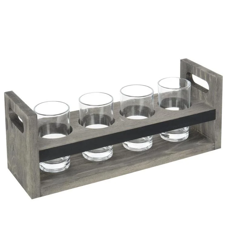 Vintage Gray Wood 5 pc Craft Beer Flight Set with Chalkboards and Glasses