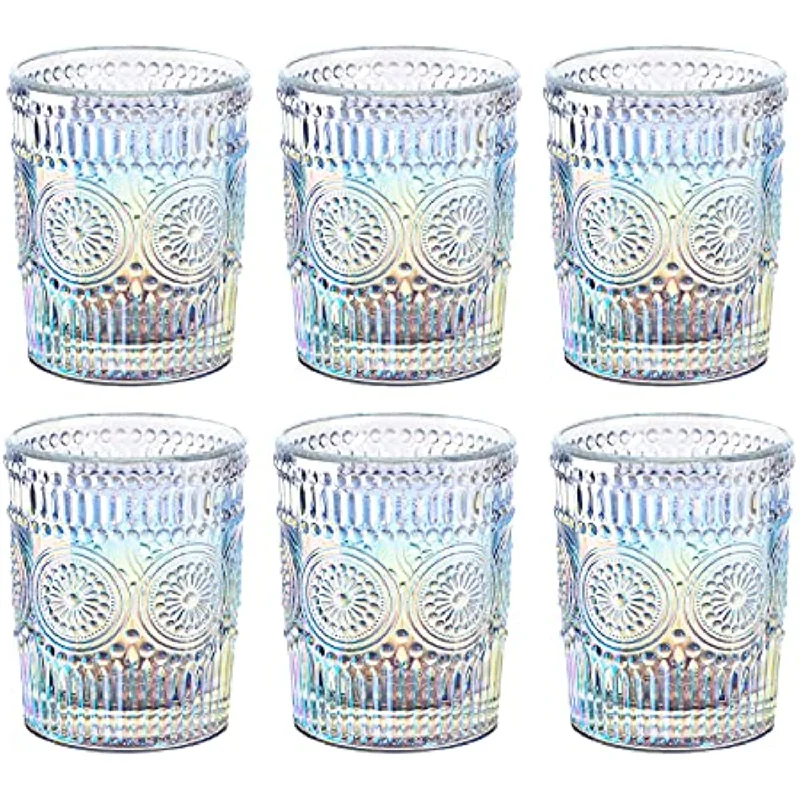 Vintage Glassware Sets Rainbow Embossed Romantic Water Glass Tumbler