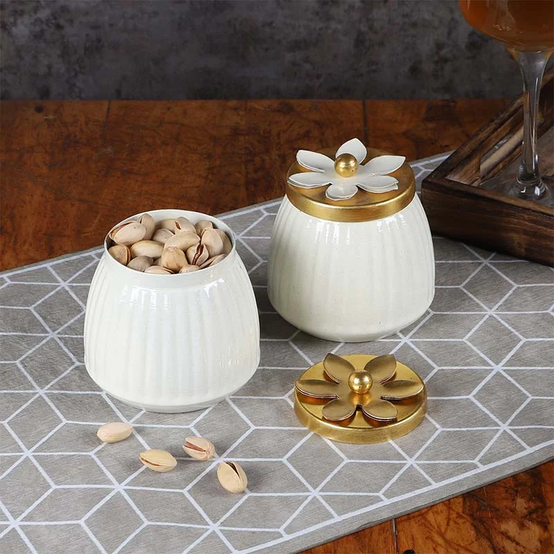 White & Gold Dry Fruits Bowl | White | Set of 2