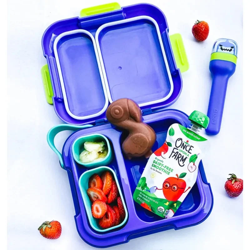 Zoku Neat Bento Jr. Kids Lunch Box with Attached Tray and 2 Containers | Blue | 9 x 2 x 8 inches