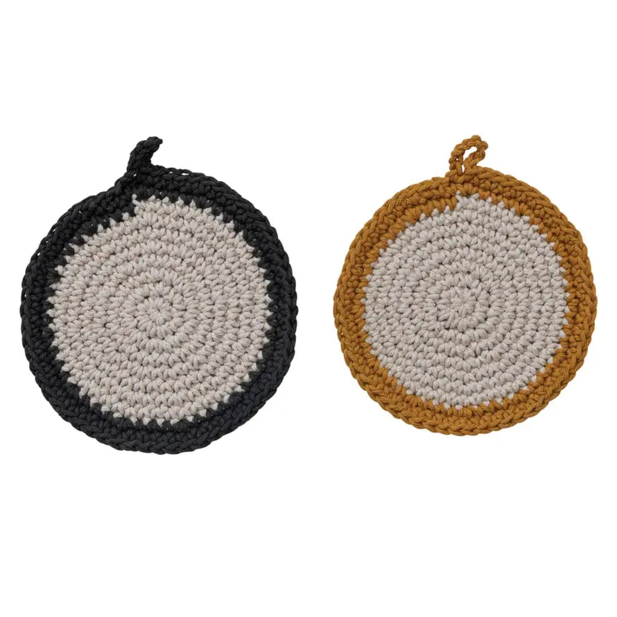 Cotton Crocheted Pot Holder, 8" Round, 2 Colors