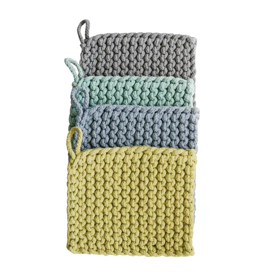 Cotton Crocheted Pot Holder, 4 Colors