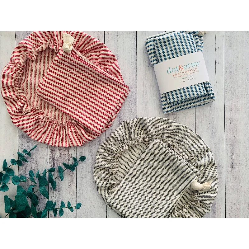 Bread Makers Set in Ticking Stripes, bread bag & bowl cover