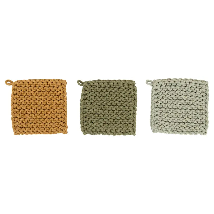 Cotton Crocheted Pot Holder, 3 Colors