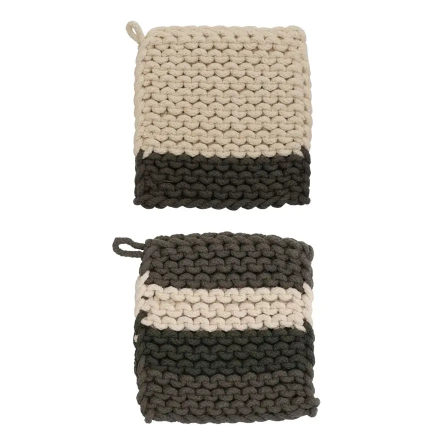 Crocheted Cotton Pot Holder - 8" Square, 2 Styles