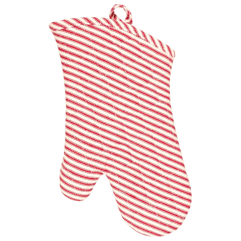 KAF Home Metro Stripe Terry Lined Oven Mitt: Cherry